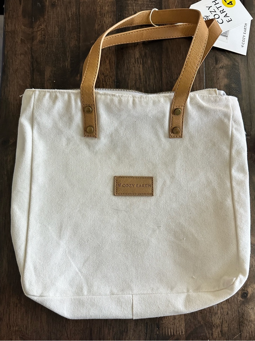 NWT Cozy Earth Small Canvas Tote Leather Straps